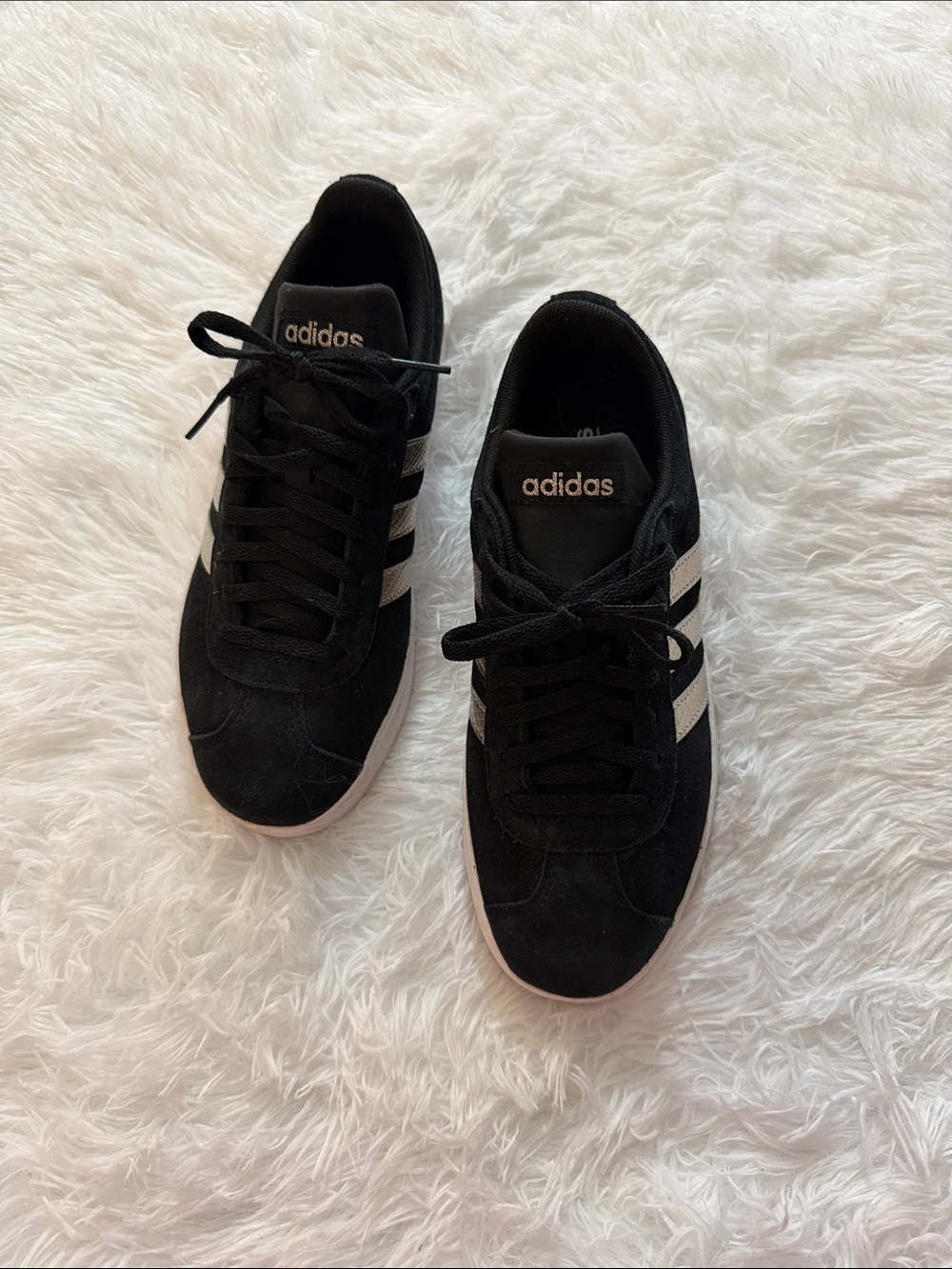 Adidas Ortholite Black Suede Sneakers with S ilver Stripes
